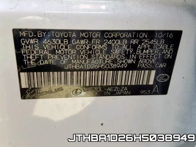 JTHBA1D26H5038949 фото 2