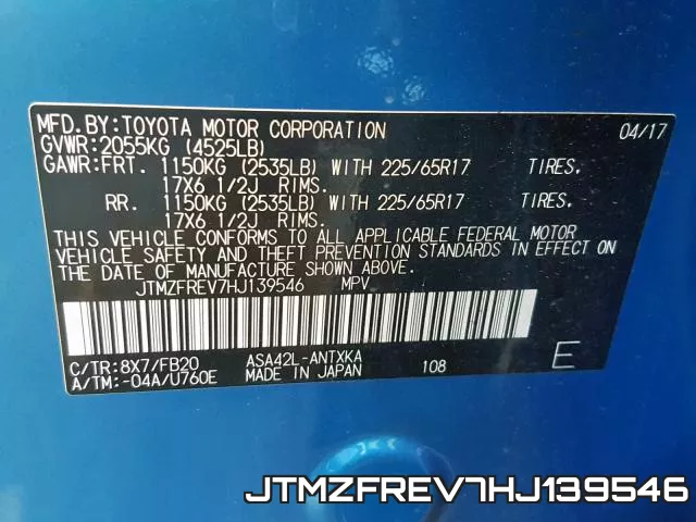 JTMZFREV7HJ139546 фото 2