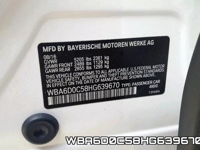 WBA6D0C58HG639670 фото 2