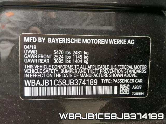WBAJB1C58JB374189 фото 2