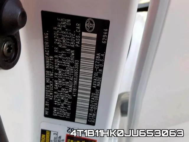 4T1B11HK0JU653063 фото 2