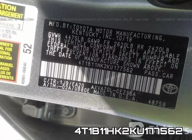 4T1B11HK2KU177562 фото 10