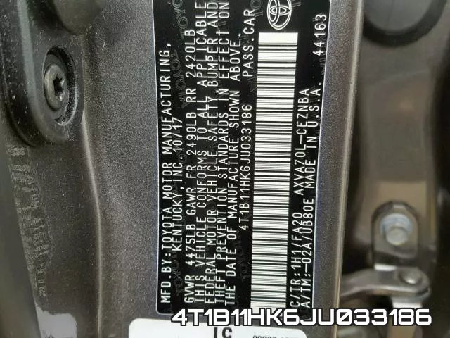 4T1B11HK6JU033186 фото 2