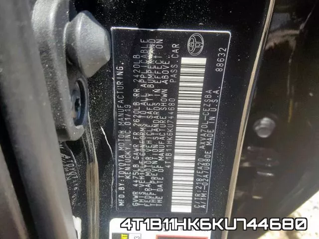 4T1B11HK6KU744680 фото 2