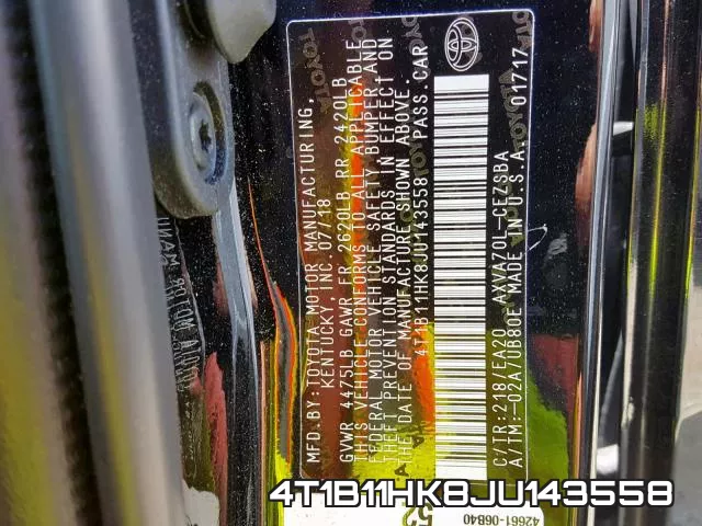 4T1B11HK8JU143558 фото 2