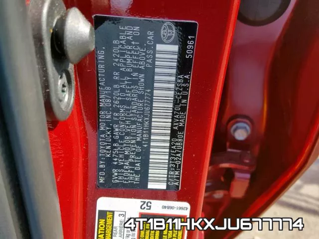 4T1B11HKXJU677774 фото 2