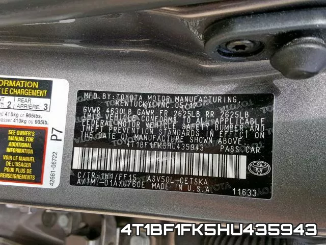 4T1BF1FK5HU435943 фото 2