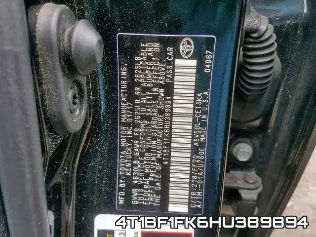 4T1BF1FK6HU389894 фото 2