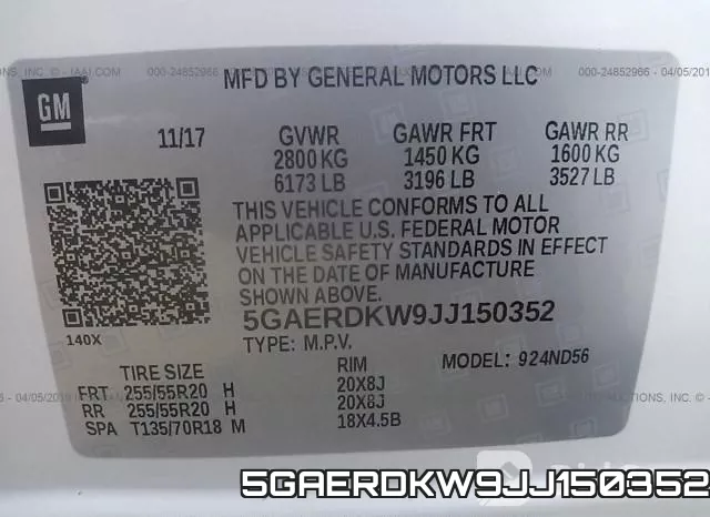 5GAERDKW9JJ150352 фото 10