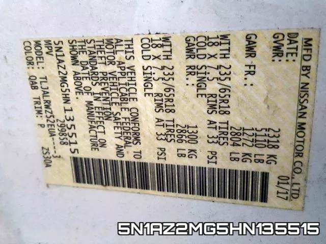 5N1AZ2MG5HN135515 фото 2