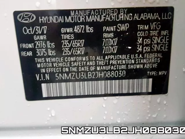 5NMZU3LB2JH088030 фото 2