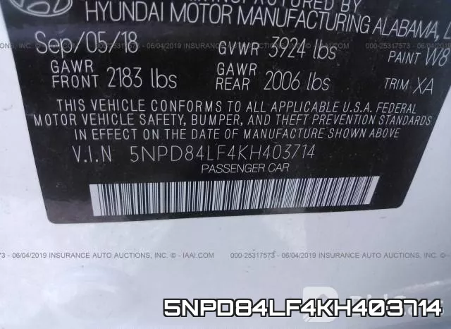 5NPD84LF4KH403714 фото 9