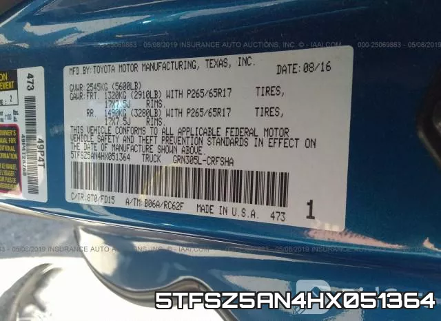 5TFSZ5AN4HX051364 фото 10
