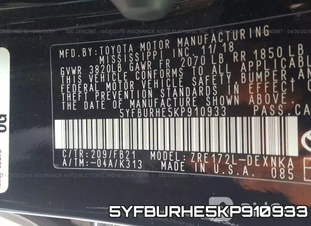 5YFBURHE5KP910933 фото 10