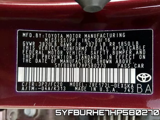 5YFBURHE7HP580270 фото 2