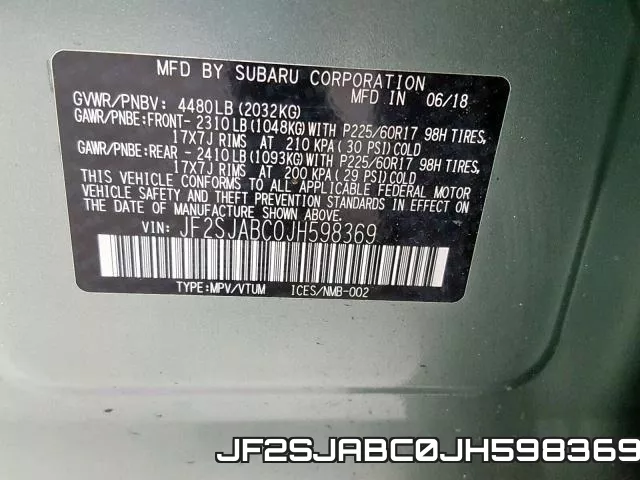 JF2SJABC0JH598369 фото 2