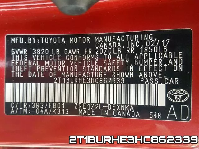 2T1BURHE3HC862339 фото 2