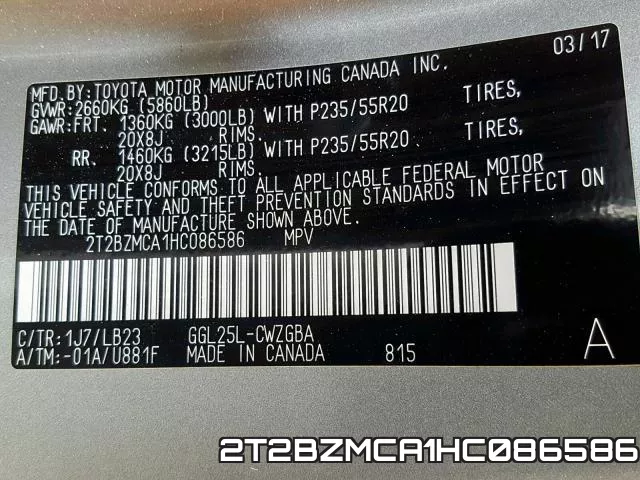 2T2BZMCA1HC086586 фото 2