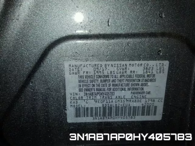 3N1AB7AP0HY405783 фото 2