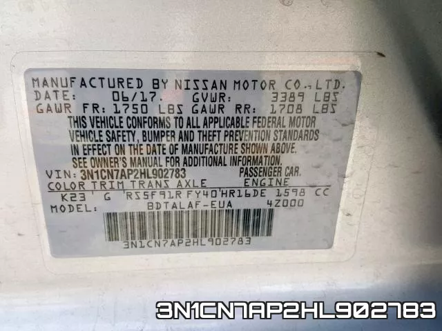 3N1CN7AP2HL902783 фото 2