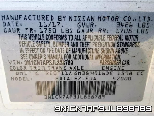 3N1CN7AP3JL838789 фото 2