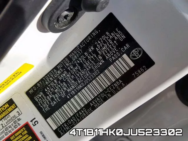 4T1B11HK0JU523302 фото 2