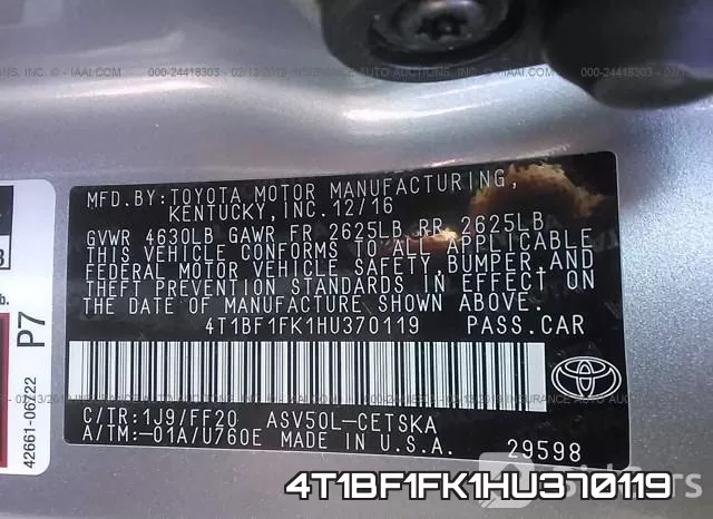 4T1BF1FK1HU370119 фото 9