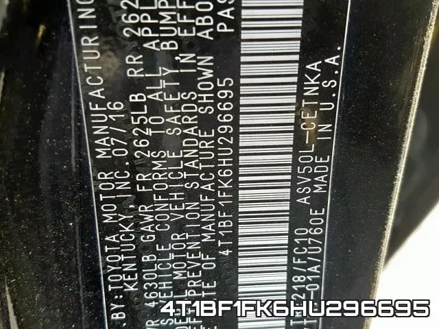 4T1BF1FK6HU296695 фото 2