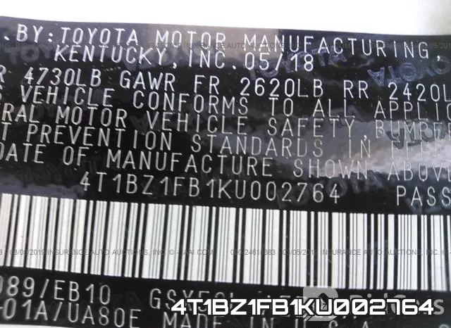 4T1BZ1FB1KU002764 фото 10