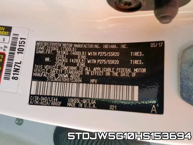 5TDJW5G10HS153694 фото 2