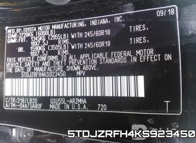 5TDJZRFH4KS923450 фото 10