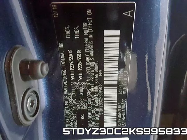 5TDYZ3DC2KS995833 фото 2