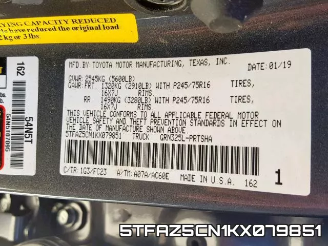 5TFAZ5CN1KX079851 фото 2