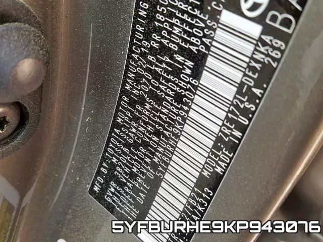 5YFBURHE9KP943076 фото 2