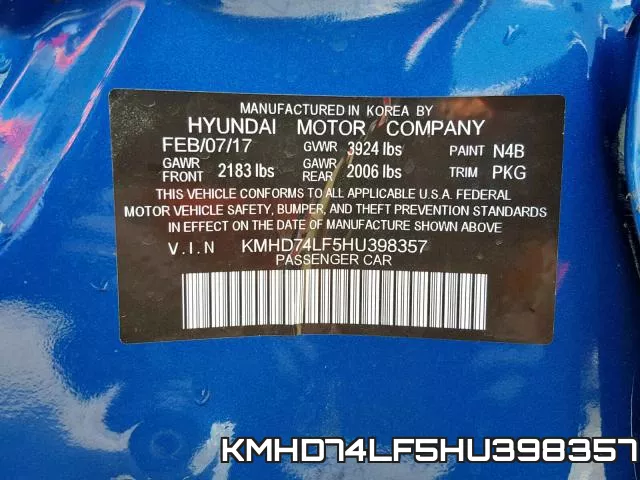 KMHD74LF5HU398357 фото 2