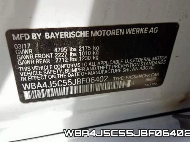 WBA4J5C55JBF06402 фото 2