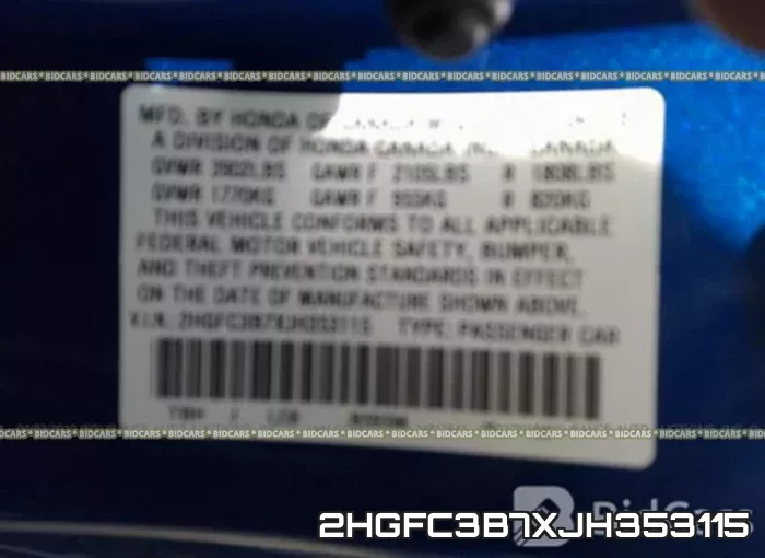 2HGFC3B7XJH353115 фото 10