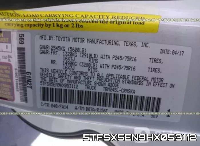 5TFSX5EN9HX053112 фото 10