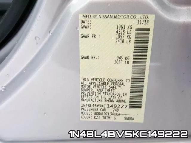 1N4BL4BV5KC149222 фото 2