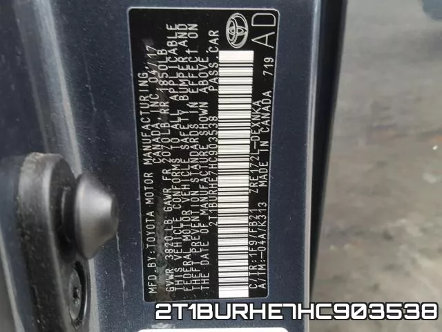2T1BURHE7HC903538 фото 2