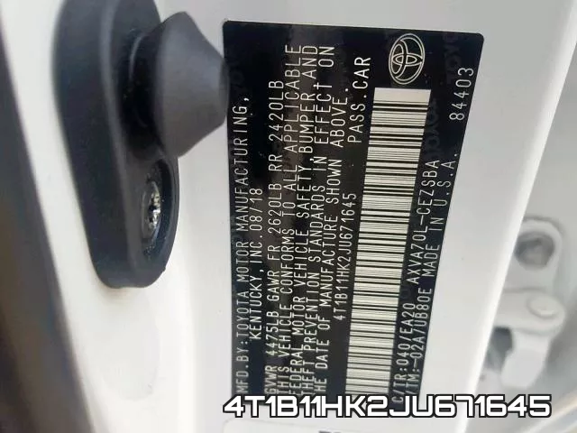 4T1B11HK2JU671645 фото 2