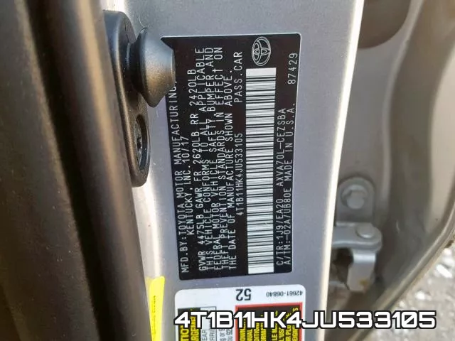 4T1B11HK4JU533105 фото 2