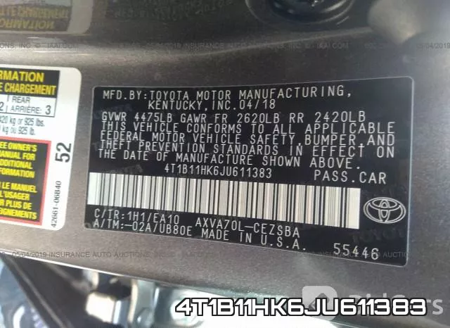 4T1B11HK6JU611383 фото 10