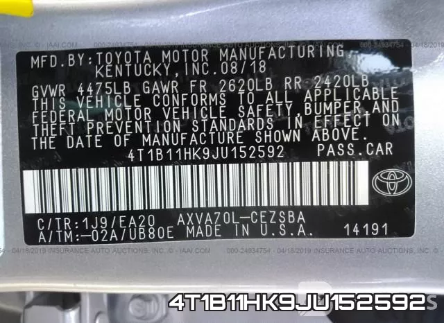 4T1B11HK9JU152592 фото 10