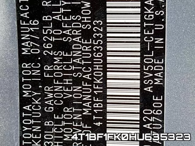 4T1BF1FK0HU635323 фото 2
