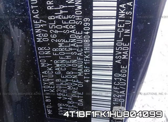 4T1BF1FK1HU804099 фото 9