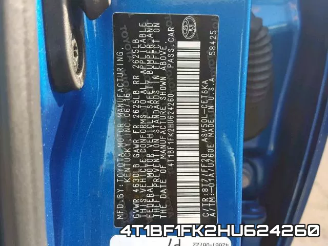 4T1BF1FK2HU624260 фото 2