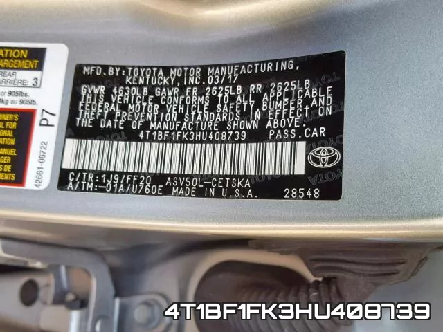 4T1BF1FK3HU408739 фото 2