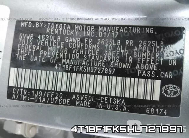 4T1BF1FK5HU727897 фото 10