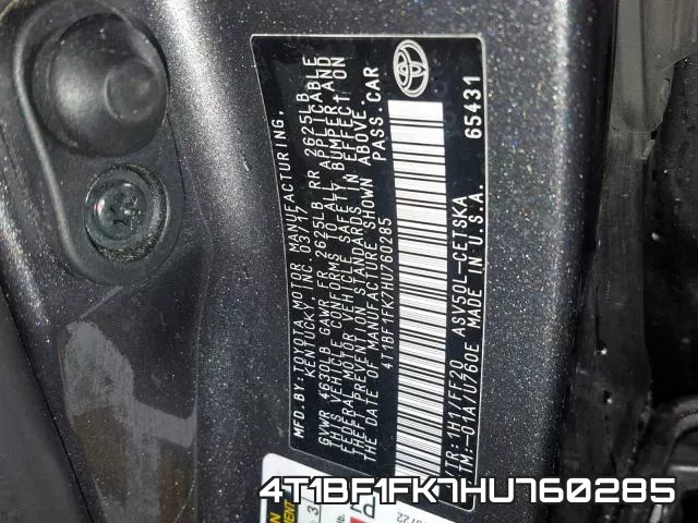 4T1BF1FK7HU760285 фото 2